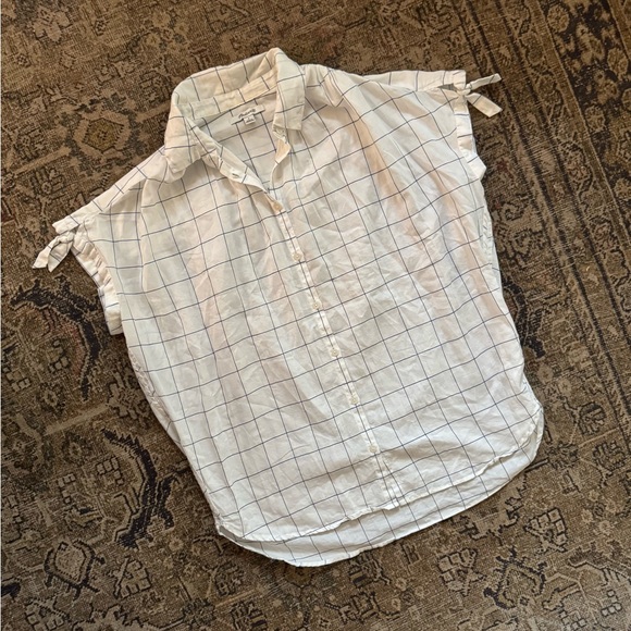 MADEWELL Central Tie-Sleeve Shirt Windowpane Small Blue/White - Picture 5 of 13